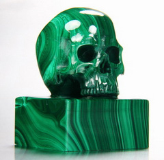 GEM QUALITY 2.2" Malachite Carved Crystal Skull Seal