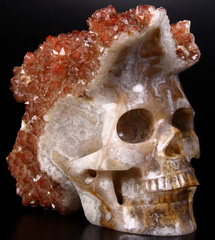 Huge 6.4" Red Quartz Rock Carved Crystal Skull, Realistic