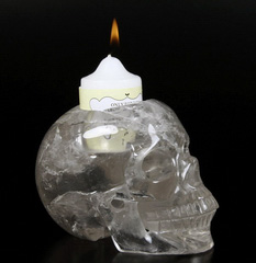 Huge 5.0" Smokey/Smoky Quartz Rock Crystal Carved Crystal Skull, Candleholder