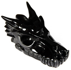 5.1" Black Obsidian Carved Crystal Dragon Skull, Realistic