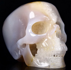 HUGE 5.0" Grey Agate Carved Crystal Skull, Super Realistic