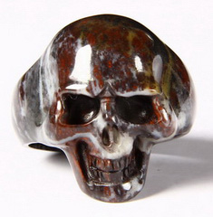 Size 9, Chinese Bloodstone Carved Crystal Skull Ring