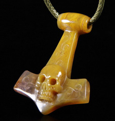 Petrified Wood Carved Crystal Skull Pendant