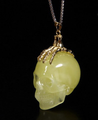 Amber Carved Crystal Skull Pendant, with 18K Gold