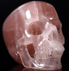 HUGE 5.2" Rose Quartz Carved Crystal Skull, Super Realistic