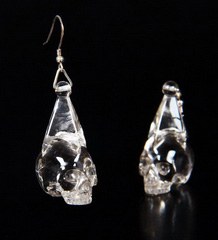 Smokey Quartz Rock Crystal Carved Crystal Skull Earrings