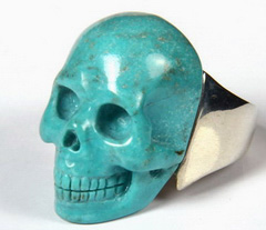 Size 9, Turquoise Carved Crystal Skull Ring