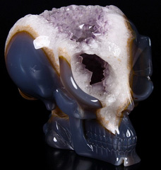 AMAZING UNIQUE Amethyst GEODE GIANT 6.6" Agate Carved Crystal Alien Skull, Reiki Healing Stone Statue