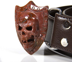 Indian Agate Carved Crystal Vampire Skull Belt with Sterling Silver