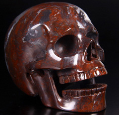 HUGE 5.1" Chinese Bloodstone Carved Crystal Singing Skull