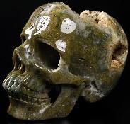 AMAZING UNIQUE GEODE HUGE 6.1" Ocean Jasper Carved Crystal Skull, Super Realistic