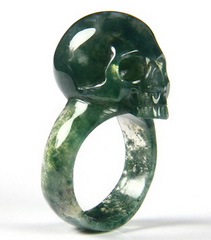 Size 7 Green Moss Agate Carved Crystal Skull Ring