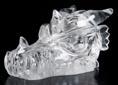 HUGE 4.6" Quartz Rock Crystal Carved Crystal Dragon Skull