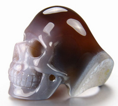 Size 7.5 Fine Gemstone Mozambique Agate Carved Crystal Skull Ring #4804491