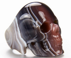 Size 9.5 Fine Gemstone 1.5" Mozambique Agate Carved Crystal Skull Ring #4804492
