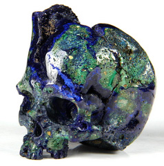 Geode 2.4" Azurite & malachite Carved Crystal Skull without Jaw