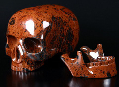 Lifesized 8.3" Mahogany Obsidian Carved Mitchell-Hedges Crystal Skull Replica, Skull of Doom