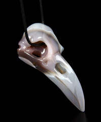 Fine Gemstone Mozambique Agate Carved Crystal Raven Skull Pendant #4804628