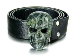 Kambaba Jasper & 925 Sterling Silver Carved Crystal Skull Belt,925 Sterling Silver rhodium plated