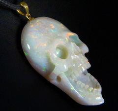 Amazing Flash Gemstone Opal Carved Crystal Skull Pendant with 18K solid Gold