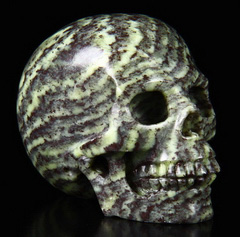 2.0" Green Zebra Jasper Carved Crystal Skull, Realistic