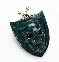 Bloodstone Carved Crystal Skull Pendant with Sterling Silver