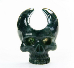 Green Moss Agate Carved Crystal Skull Pendant