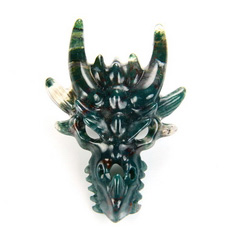 Bloodstone Carved Crystal Dragon Skull Pendant