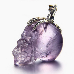1.6" Amethyst Carved Crystal Skull with Sterling Silver