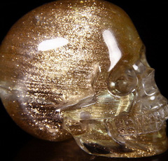 2.0" Brown Goldstone Good Sand Goldsand Carved Crystal Skull, Realistic