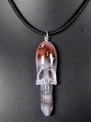 Fine Gemstone Mozambique Agate & 925 Sterling Silver Carved Crystal Skull Pendant with 925 Sterling Silver #4804942
