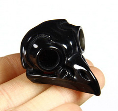1.6" Black Obsidian Carved Crystal Owl Skull 