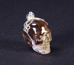 Gemstone Ametrine Carved Crystal Skull Pendant with Sterling Silver