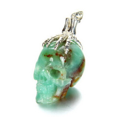 Gemstone 1.6" Chrysoprase Carved Crystal Skull Pendant with Sterling Silver