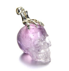 Gemstone Amethyst Carved Crystal Skull with Sterling Silver