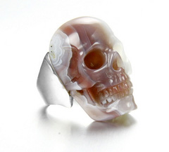 Fine Gemstone Size 10, Mozambique Agate Carved Crystal Skull Ring with Sterling Silver, #4805034
