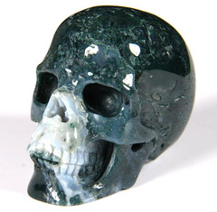 2.5" Green Moss Agate Carved Crystal Skull, Realistic