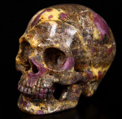 Gemstone 2.5" Matrix Ruby Carved Crystal Skull, Super Realistic
