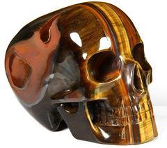 AMAZING FLASH Huge 5.1" Tiger Iron Eye Carved Mitchell-Hedges Crystal Skull Replica, Skull of Doom