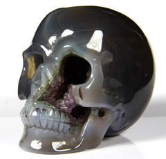 Unique Geode 3.3" Agate Carved Crystal Skull