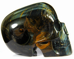 Amazing Flash Gemstone Huge 5.1" Tiger Eye Carved Mitchell-Hedges Crystal Skull Replica, Skull of Doom