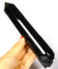 HUGE 7.5" Black Obsidian Carved Crystal Skull Wand/point