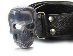 Fine Gemstone Mozambique Agate Carved Crystal Skull Belt #4805480