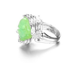 Gemstone Size 8, Chrysoprase & 925 Sterling Silver Carved Crystal Skull with 925 Sterling Silver Bones Ring