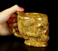 Great Quality Gemsotne Huge 5.5" Coral Fossil Carved Crystal Skull Coffee Mug, Crystal Cup