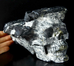 AMAZING HUGE 5.6" Tourmaline Quartz Carved Crystal Skull