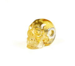 Clear Gemstone Citrine & 925 Sterling Silver Carved Crystal Skull Pendant with 925 Sterling Silver
