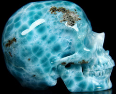 Amazing Gemstone 3.1" Larimar Carved Crystal Skull, Super Realistic