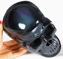 STUNNING RAINBOWS Lifesized 7.0" Rainbow Obsidian Carved Crystal Skull, Super Realistic