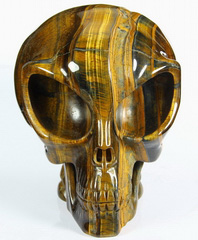 Awesome Flash Gemstone Huge 5.5" Gold Tiger Eye Carved Crystal Alien Skull